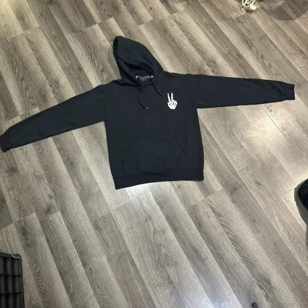 Men’s Small Bowery Supply Co. Black Skeleton Peace Hoodie